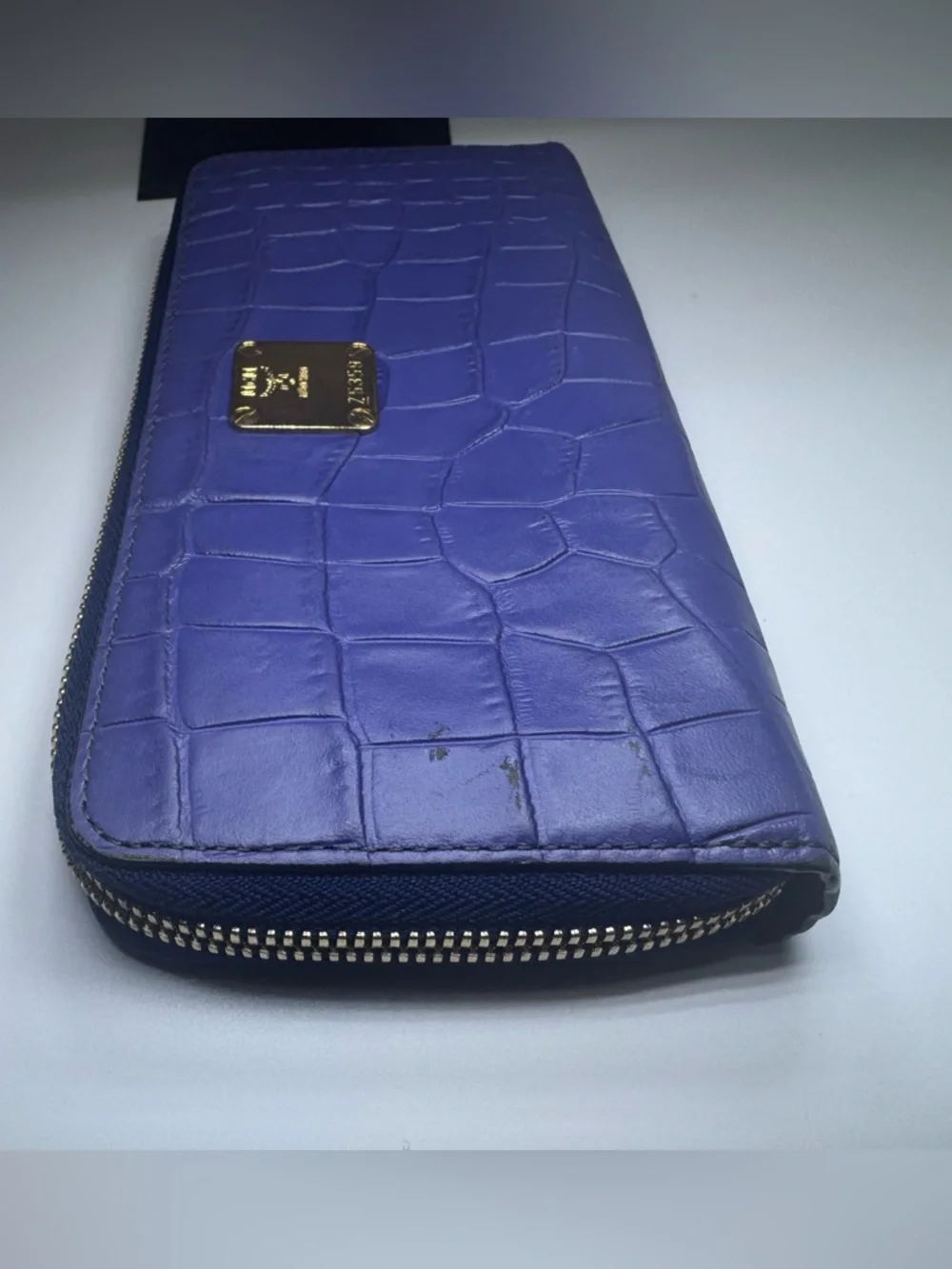 MCM Long Wallet Zip Blue Croc Leather Gold Hardware Continental Wallet Authentic - Picture 5 of 14